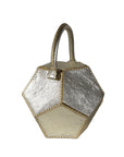ATEN HANDBAG IN DODECAHEDRON SHAPE METALLIC PLATINUM LEATHER