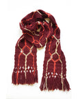 BERNITA ARTISANS-MADE ITALIAN PURE WOOL MACRAME' SCARF IN WINE ORANGE BEIGE