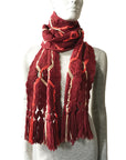 BERNITA ARTISANS-MADE ITALIAN PURE WOOL MACRAME' SCARF IN WINE ORANGE BEIGE