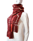 BERNITA ARTISANS-MADE ITALIAN PURE WOOL MACRAME' SCARF IN WINE ORANGE BEIGE